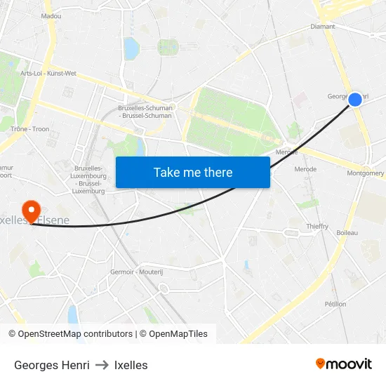 Georges Henri to Ixelles map