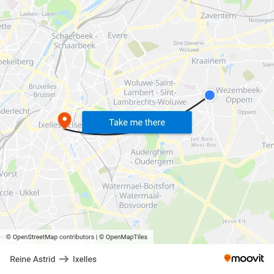 Reine Astrid to Ixelles map