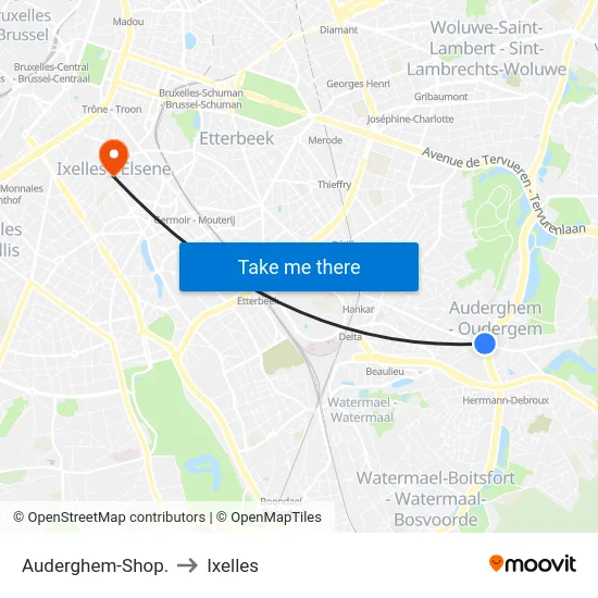 Auderghem-Shop. to Ixelles map