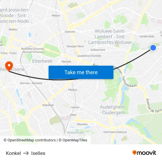 Konkel to Ixelles map