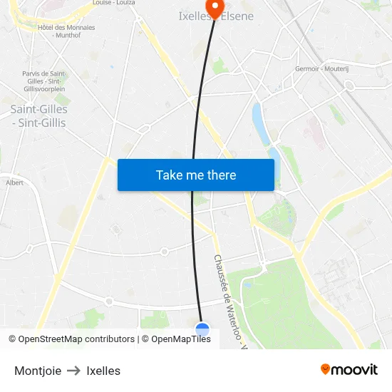 Montjoie to Ixelles map