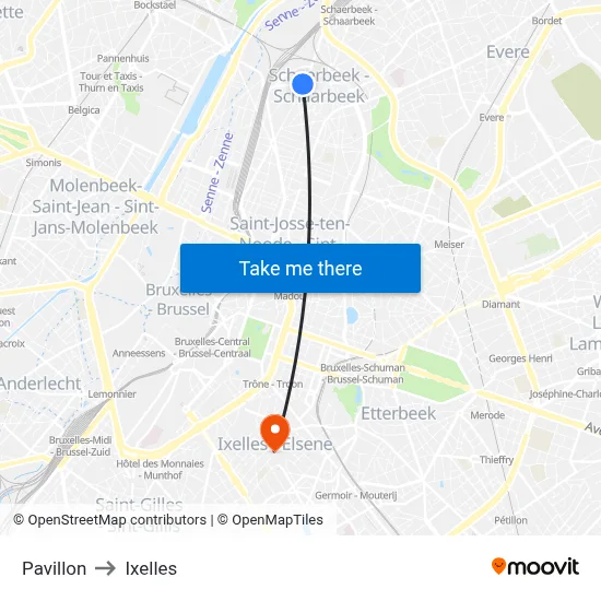 Pavillon to Ixelles map
