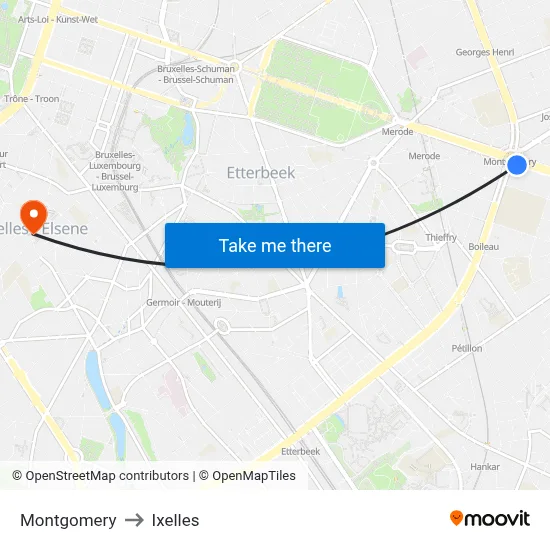 Montgomery to Ixelles map