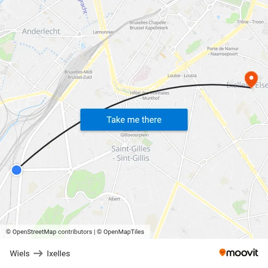 Wiels to Ixelles map