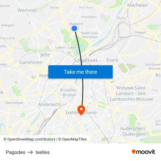Pagodes to Ixelles map