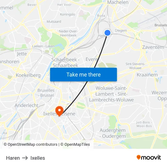 Haren to Ixelles map