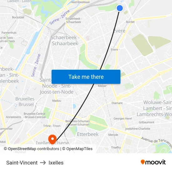 Saint-Vincent to Ixelles map