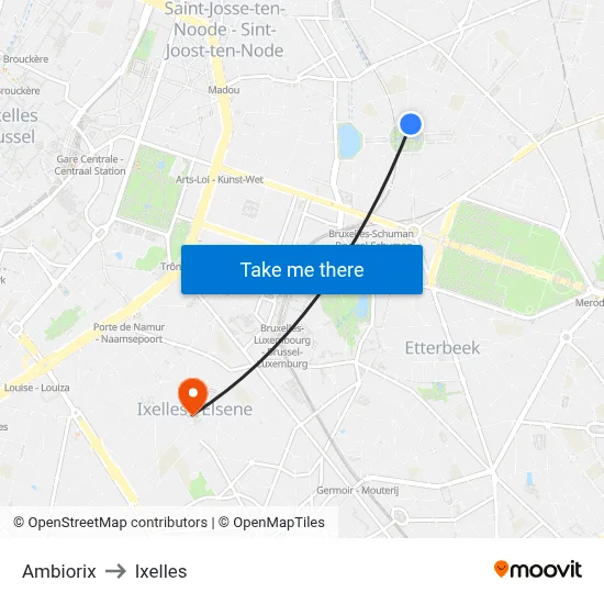 Ambiorix to Ixelles map