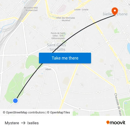 Mystere to Ixelles map