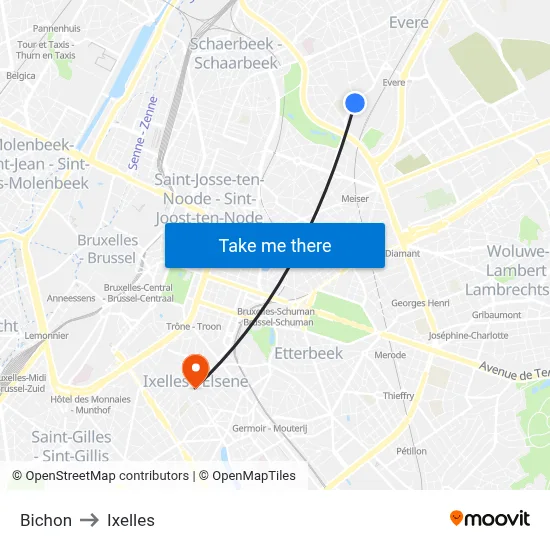 Bichon to Ixelles map