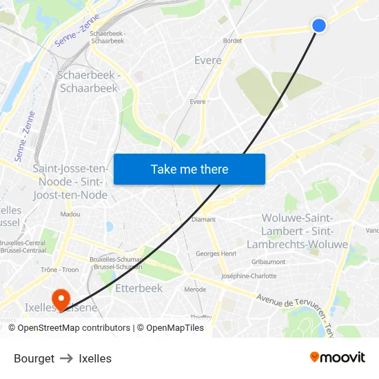 Bourget to Ixelles map