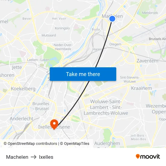 Machelen to Ixelles map