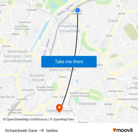Schaerbeek Gare to Ixelles map