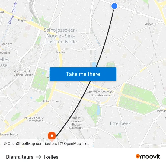 Bienfaiteurs to Ixelles map