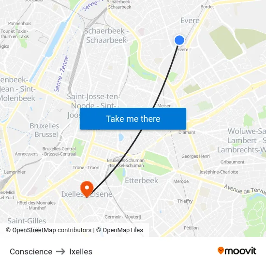 Conscience to Ixelles map