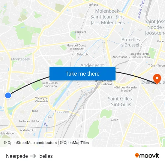 Neerpede to Ixelles map