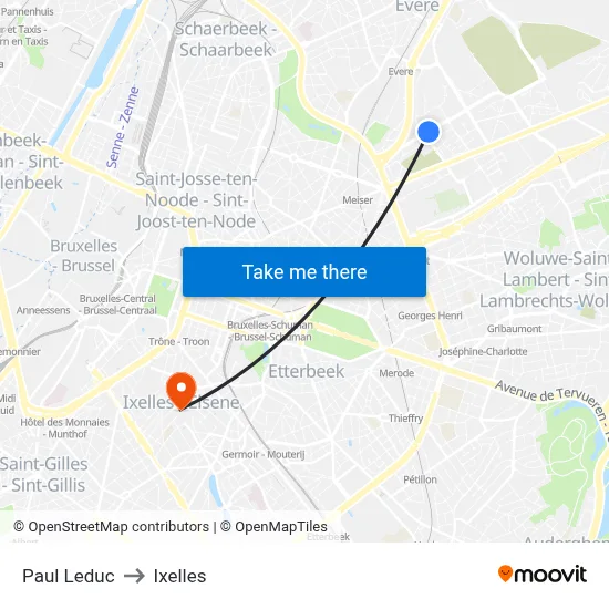 Paul Leduc to Ixelles map