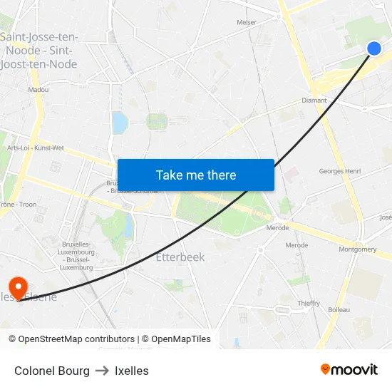 Colonel Bourg to Ixelles map