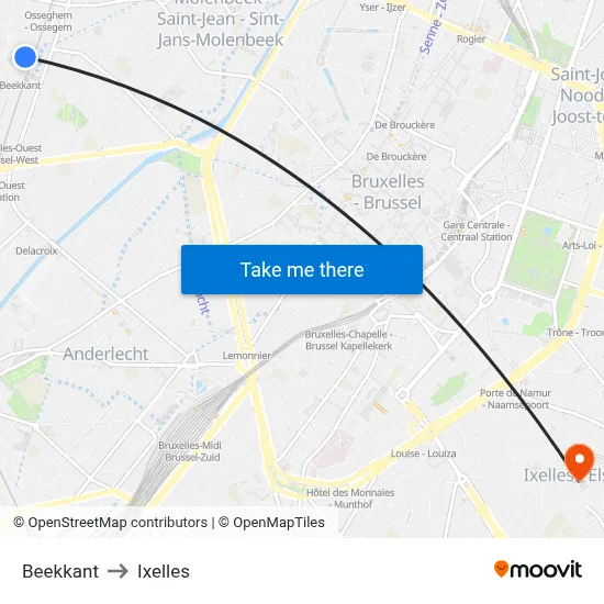 Beekkant to Ixelles map