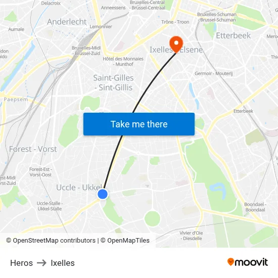 Heros to Ixelles map