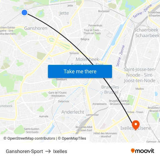 Ganshoren-Sport to Ixelles map