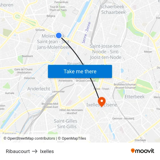Ribaucourt to Ixelles map