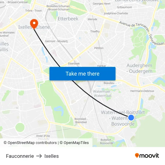 Fauconnerie to Ixelles map