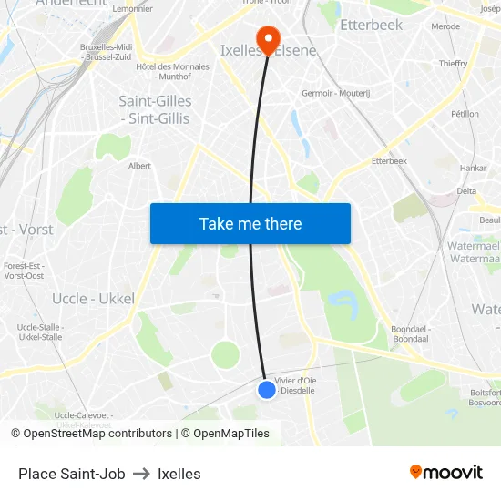 Place Saint-Job to Ixelles map