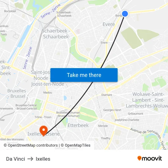 Da Vinci to Ixelles map