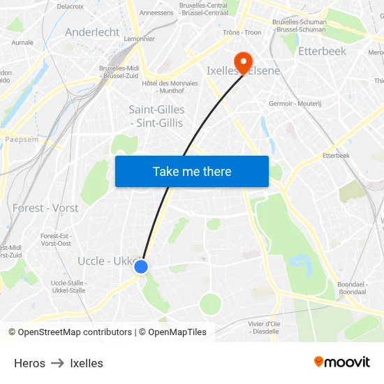 Heros to Ixelles map