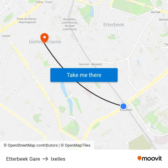 Etterbeek Gare to Ixelles map