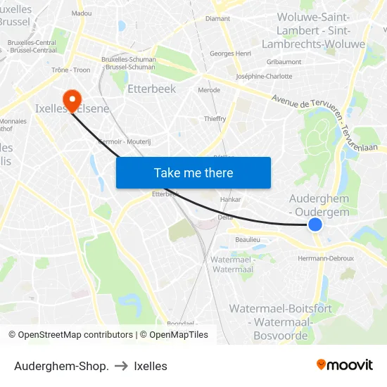 Auderghem-Shop. to Ixelles map