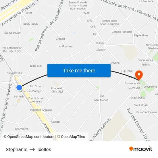 Stephanie to Ixelles map