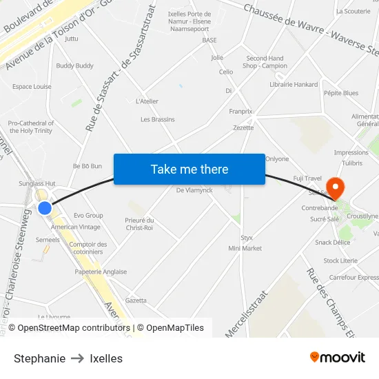 Stephanie to Ixelles map