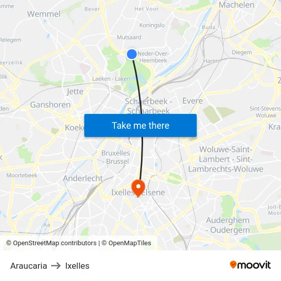Araucaria to Ixelles map