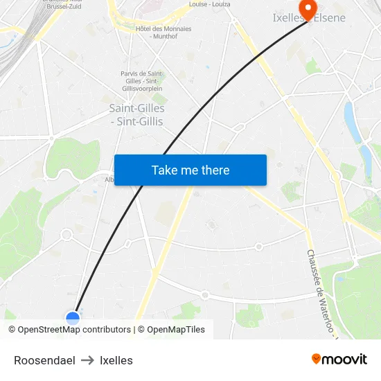 Roosendael to Ixelles map