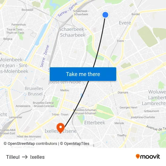 Tilleul to Ixelles map