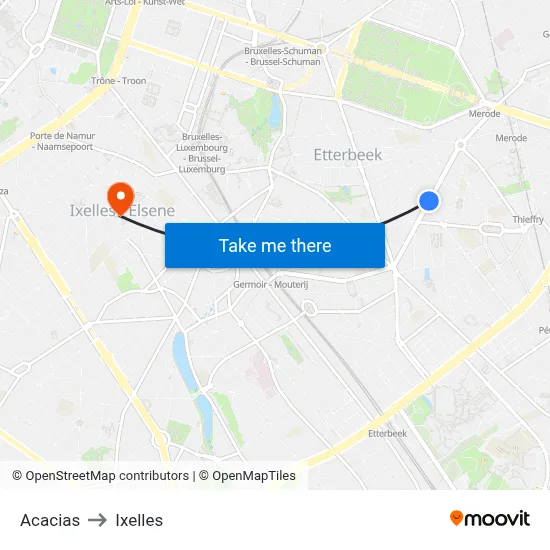 Acacias to Ixelles map