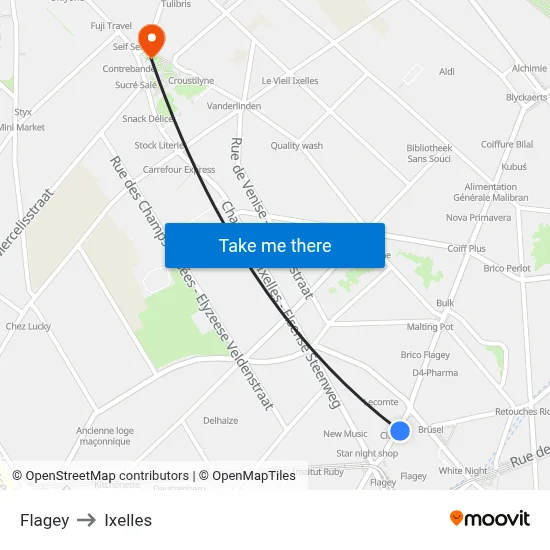 Flagey to Ixelles map