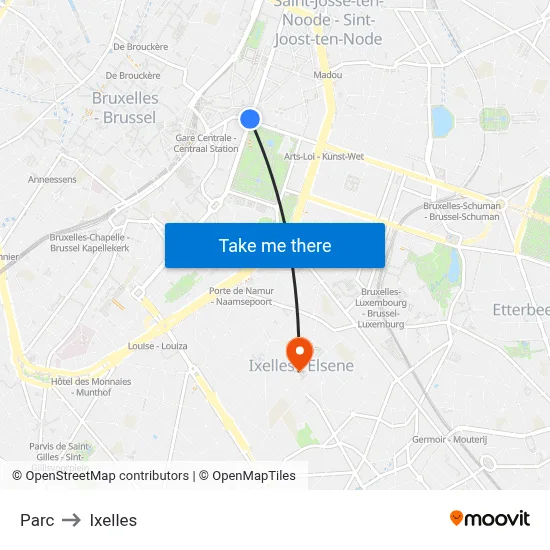 Parc to Ixelles map