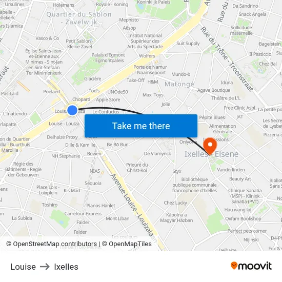 Louise to Ixelles map