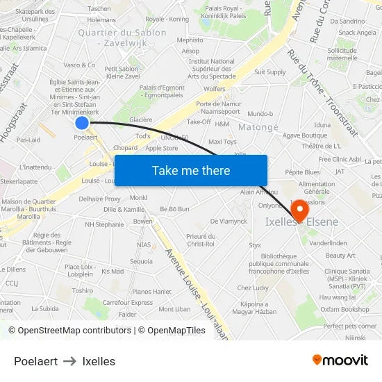 Poelaert to Ixelles map