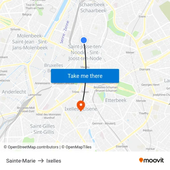 Sainte-Marie to Ixelles map