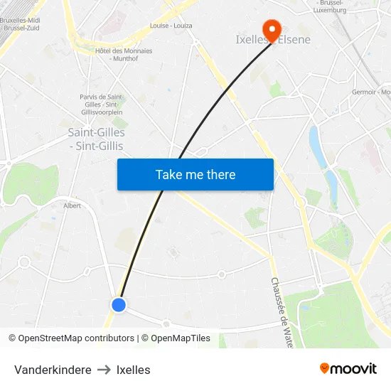 Vanderkindere to Ixelles map