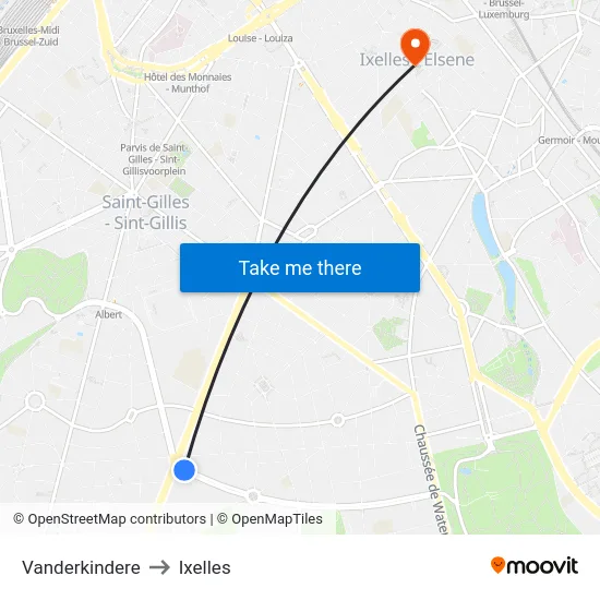 Vanderkindere to Ixelles map