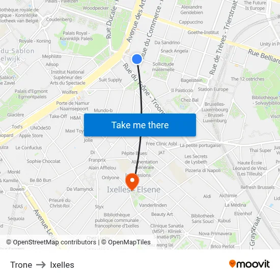 Trone to Ixelles map