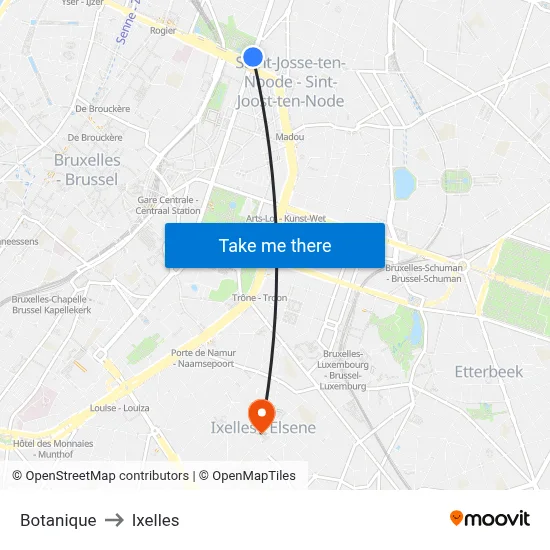 Botanique to Ixelles map
