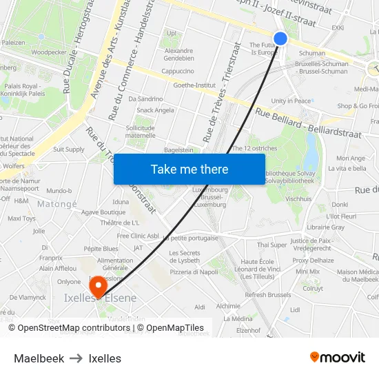 Maelbeek to Ixelles map