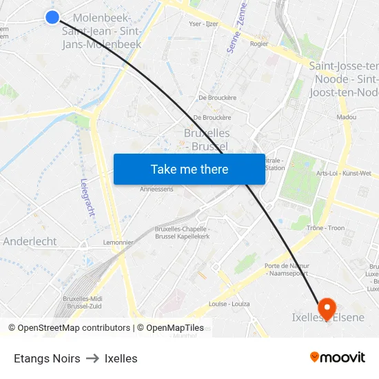 Etangs Noirs to Ixelles map