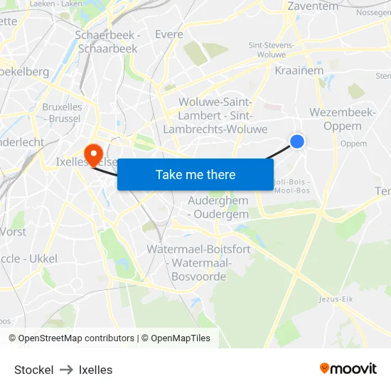 Stockel to Ixelles map